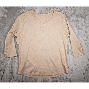 L.L. Bean Women’s Henley 3/4 Sleeve Top | Beige | 100% Cotton | Size Large